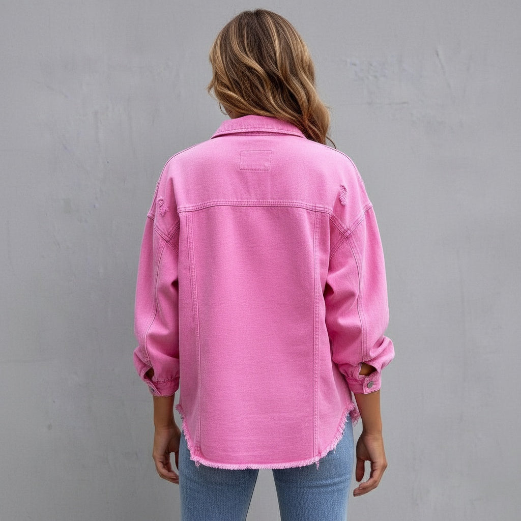 Maria | Distressed Denim Shirt Jacket