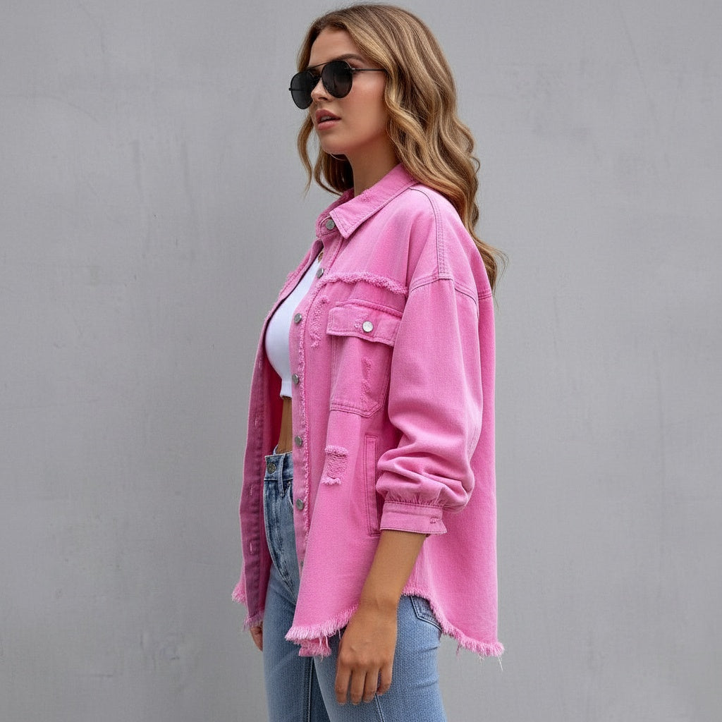 Maria | Distressed Denim Shirt Jacket