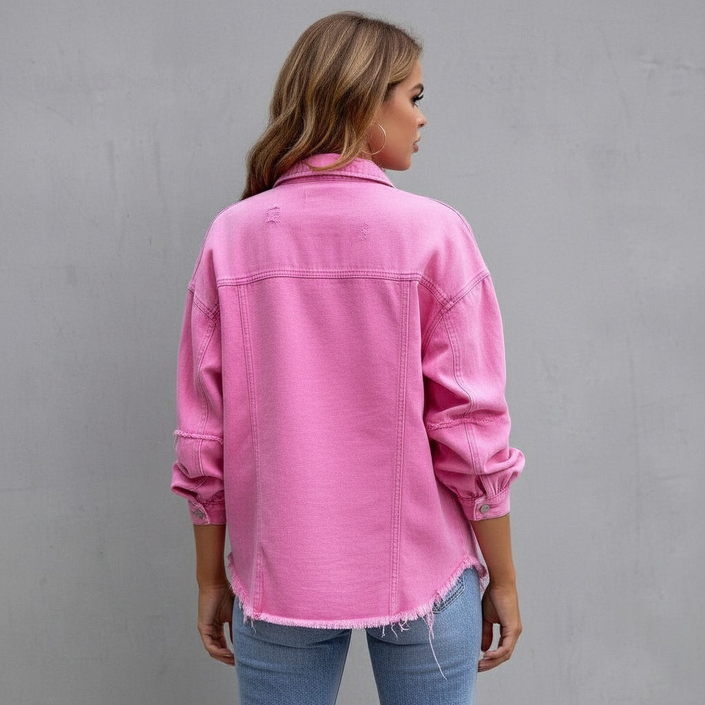 Maria | Distressed Denim Shirt Jacket